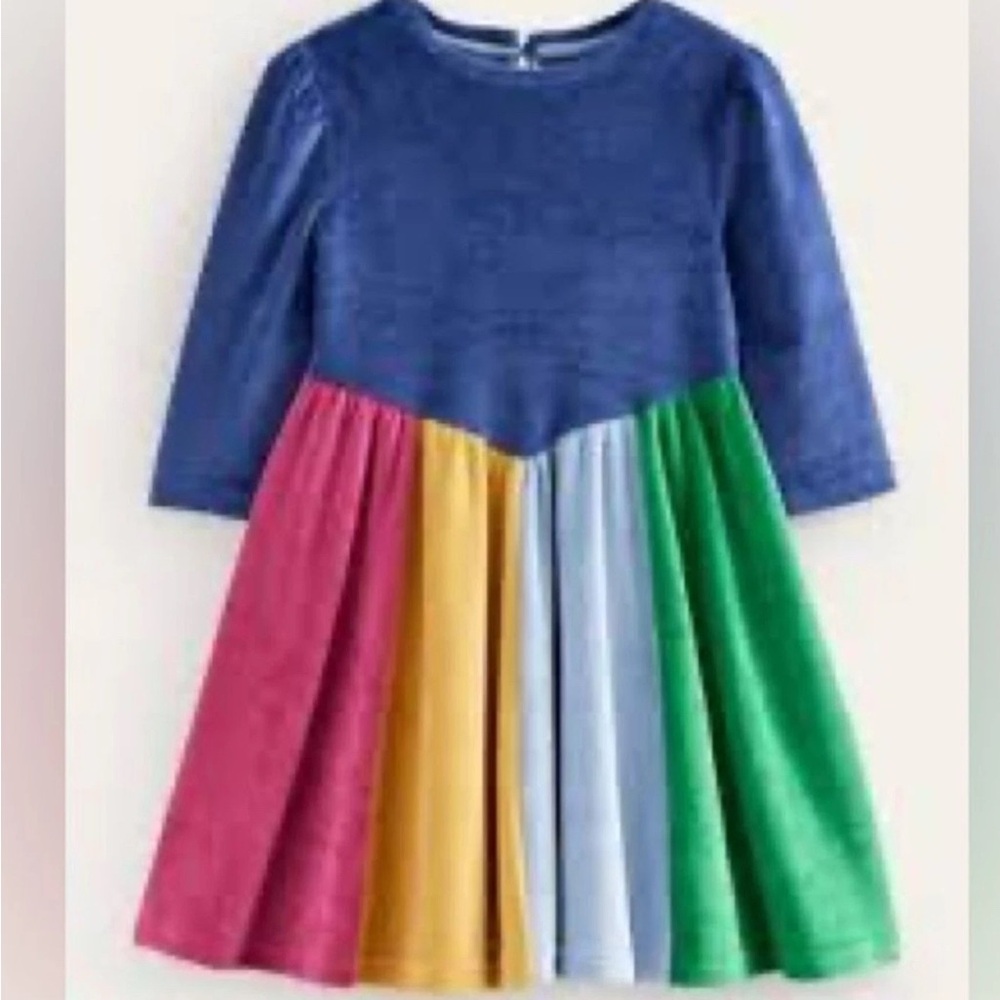 Mini Boden Rainbow blue Velour Dress size 11-12